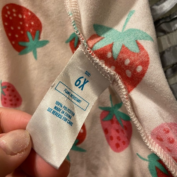 Girls Strawberry Button-Front Short Sleeve Top  and Shorts PJ Pink/Red - Picture 5 of 7